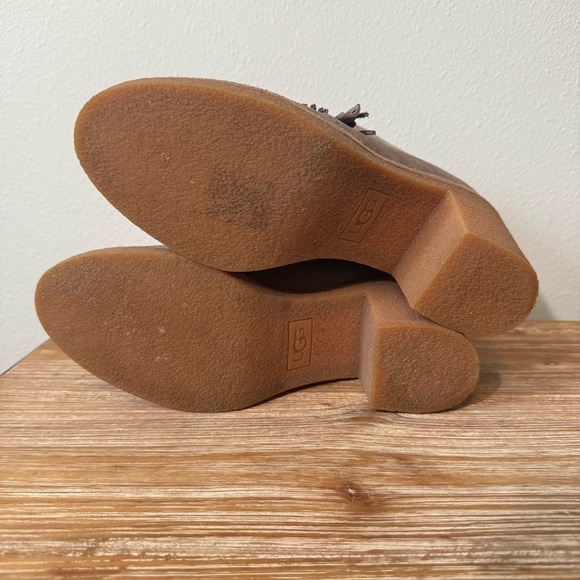 UGG Corin Grey Taupe Heeled Suede Bootie with Tassels Women’s Size 6 - Picture 8 of 10